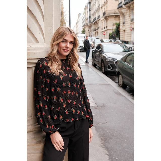 Neo Noir Lovise Plissé Flower Blouse Dam Långärmade Blusar Stl. 40 - Från Magasin - Black (40)