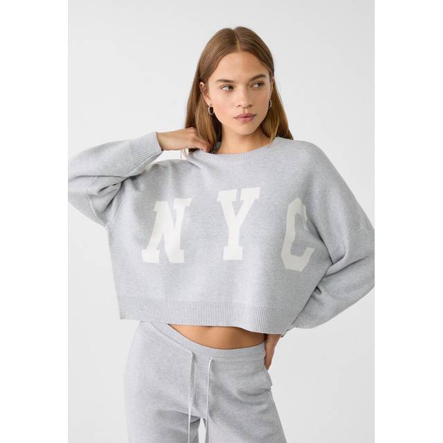 Stradivarius – Grå, stickad sweatshirt, del av set-Grå/a