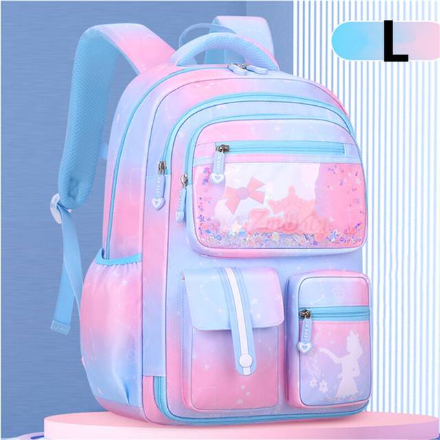 (L blue) Gradient Color Children Backpack School Bags Back Pack For Kid Child Teenage Schoolbag