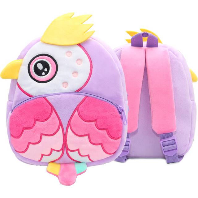 (Purple Owl) Cartoon cute plush backpack animal backpack boy girl school backpack outing leisure bag