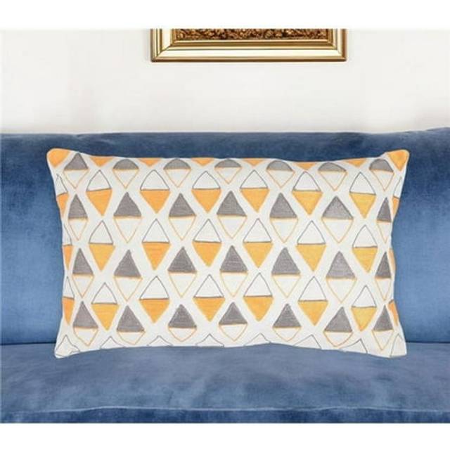HomeRoots 534797 12 x 20 in. Yellow & White Geometric Cotton Throw Pillow Cover with Embroidery