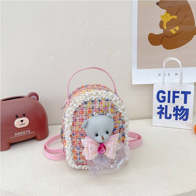 (Bear Pink) Stylish Kids Mini Backpack With Lovely Bear And Bunny Prints Soft Fabric Cute And Functional Design For Everyday Adventures