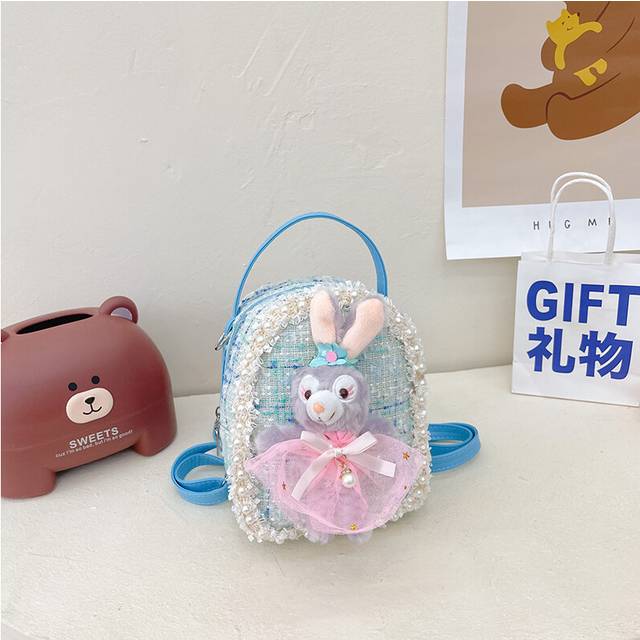 (Rabbit Blue) Stylish Kids Mini Backpack With Lovely Bear And Bunny Prints Soft Fabric Cute And Functional Design For Everyday Adventures