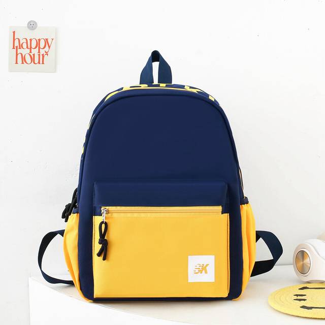 (Dark Blue Yellow Small) Modern And Trendy Dual Shoulder Backpack For Children With Fun And Colorful Patterns