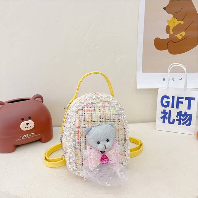 (Bear Yellow) Stylish Kids Mini Backpack With Lovely Bear And Bunny Prints Soft Fabric Cute And Functional Design For Everyday Adventures