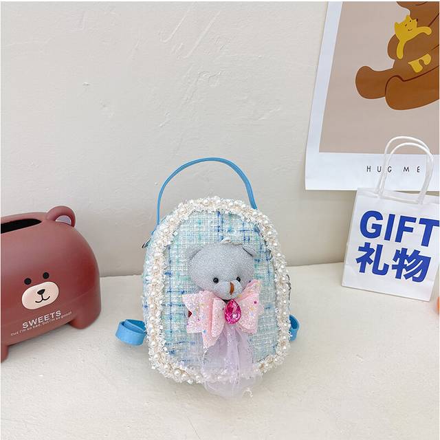 (Bear Blue) Stylish Kids Mini Backpack With Lovely Bear And Bunny Prints Soft Fabric Cute And Functional Design For Everyday Adventures