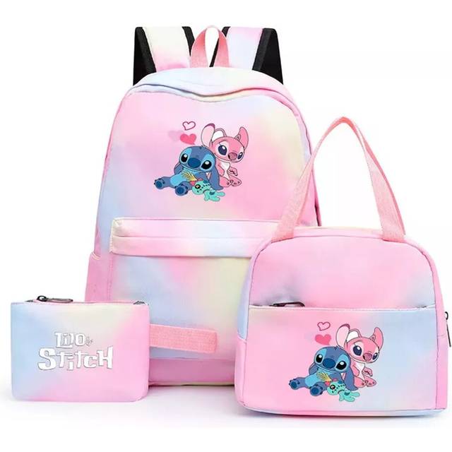 (02) 3pcs Lilo Stitch Angel Backpack Kids Boys Girls School Bag Lunch Bag Pencil Case