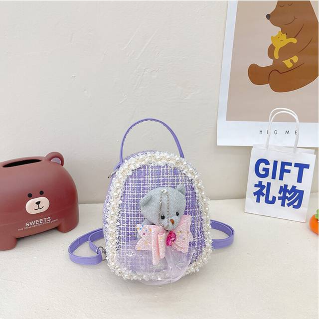 (Bear Purple) Stylish Kids Mini Backpack With Lovely Bear And Bunny Prints Soft Fabric Cute And Functional Design For Everyday Adventures