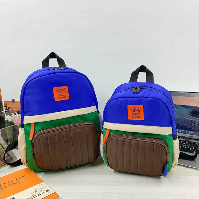 (Blue Small) Trendy Colorblock Canvas Backpack For Boys And Girls Ideal For Preschool Use