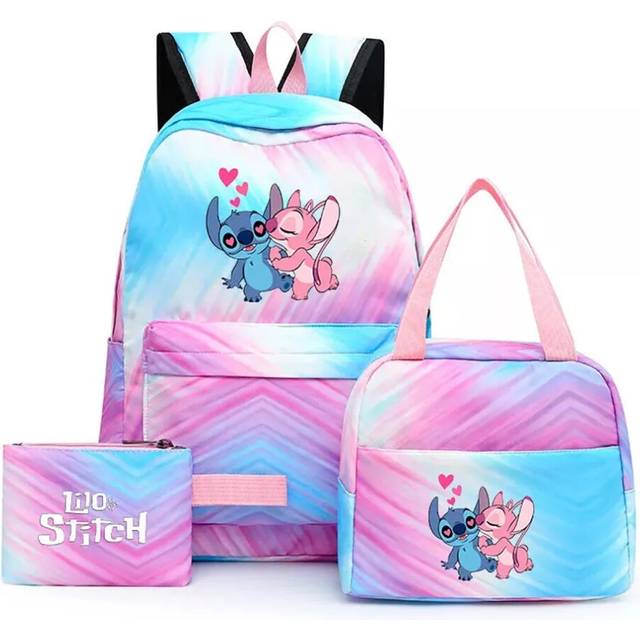 (03) 3pcs Lilo Stitch Angel Backpack Kids Boys Girls School Bag Lunch Bag Pencil Case
