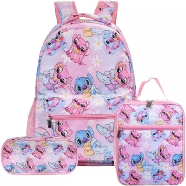 (07, 1pcs Backpack) Lilo Stitch Angel 3D Backpack Kids Boys Girls School Bag Lunch Bag Pencil Case