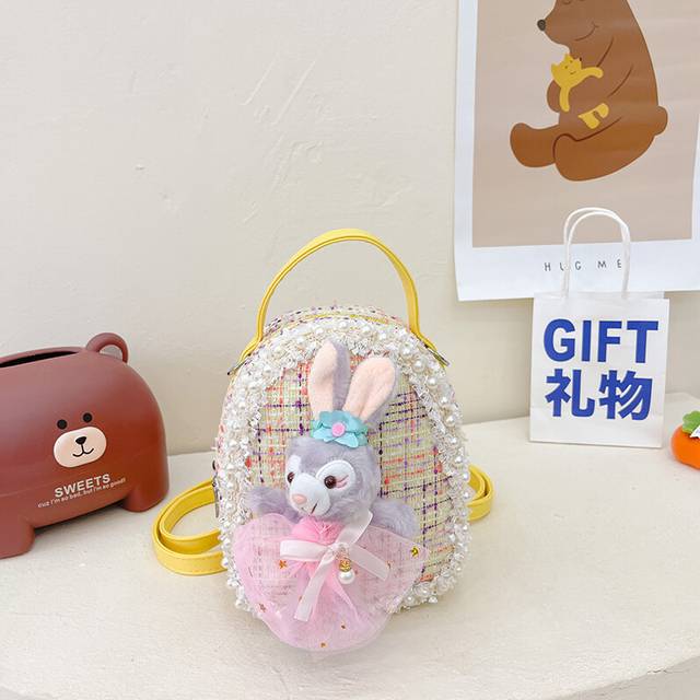 (Rabbit Yellow) Stylish Kids Mini Backpack With Lovely Bear And Bunny Prints Soft Fabric Cute And Functional Design For Everyday Adventures