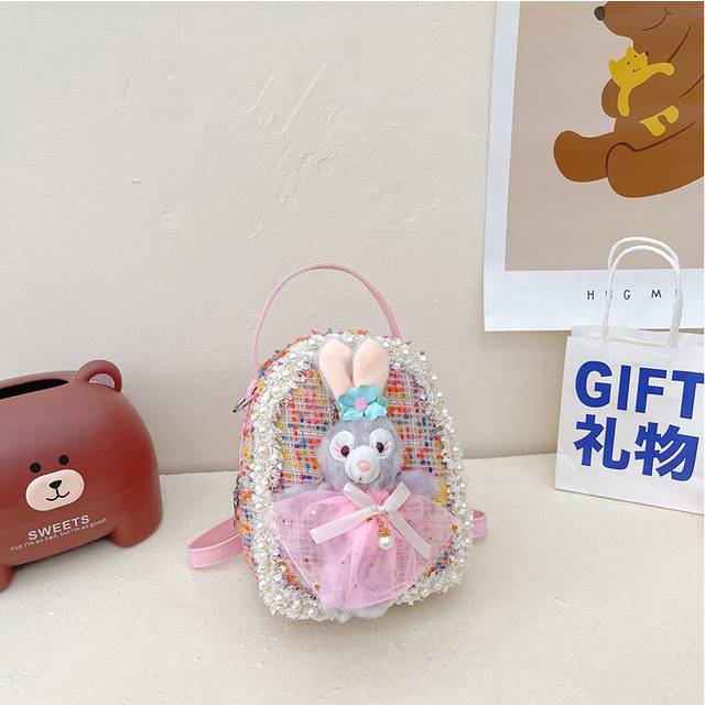 (Rabbit Pink) Stylish Kids Mini Backpack With Lovely Bear And Bunny Prints Soft Fabric Cute And Functional Design For Everyday Adventures