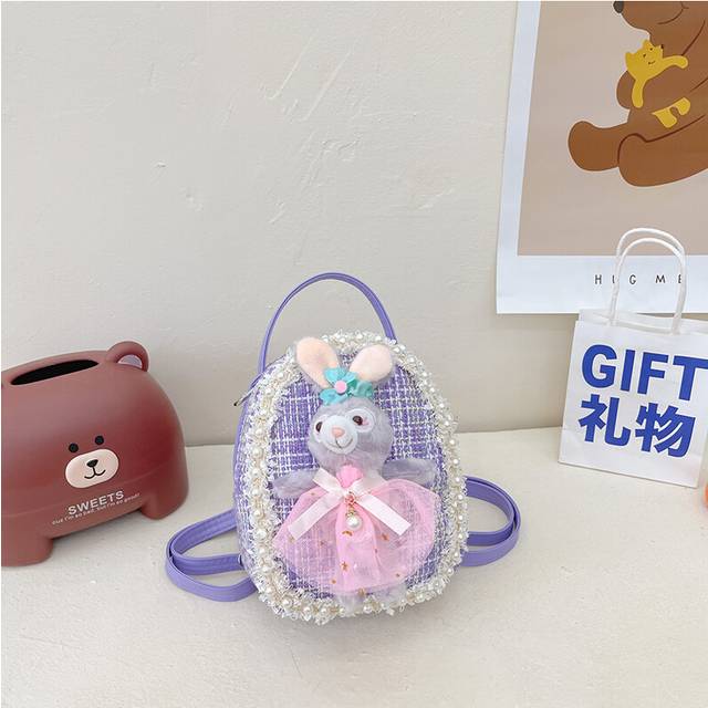 (Rabbit Purple) Stylish Kids Mini Backpack With Lovely Bear And Bunny Prints Soft Fabric Cute And Functional Design For Everyday Adventures