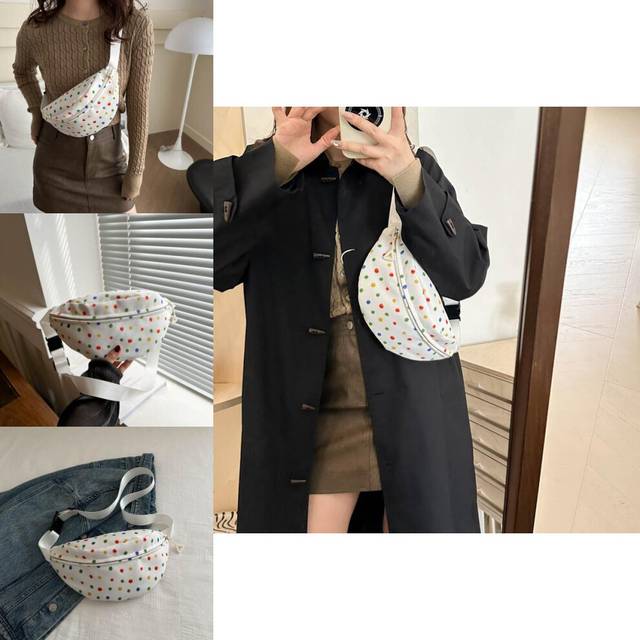 Fashion Forward White Polka Dot Crossbody Bag Soft And Stylish Perfect For Daily Wear