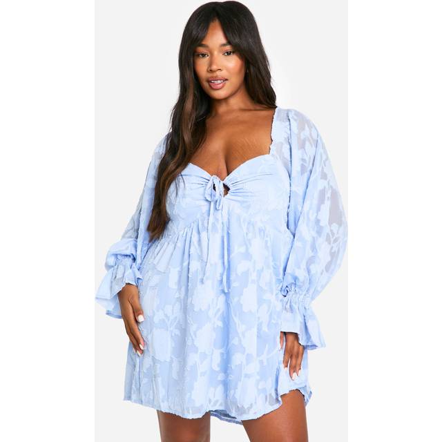 Womens Plus Floral Burnout Ruched Detail Skater Dress - Blue - 18, Blue