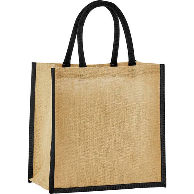(One Size, Natural/Black) Westford Mill Mini Starched Jute 6L Shopper Bag