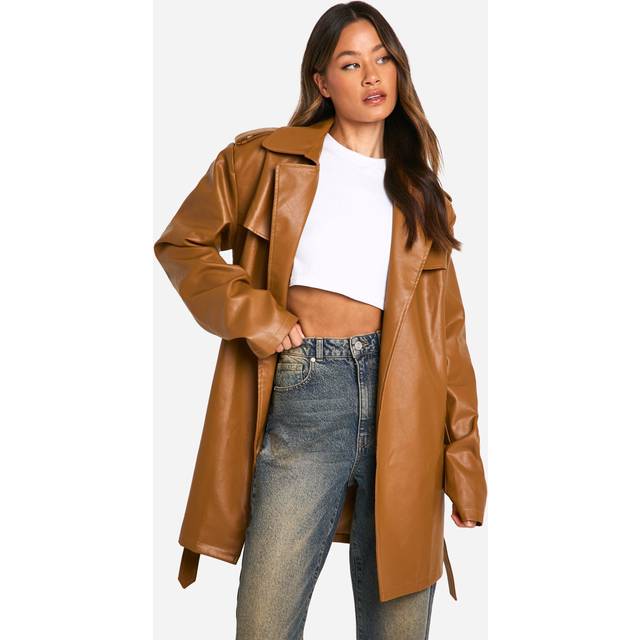 Womens Tall Belted Short Trench Coat - Beige - 16