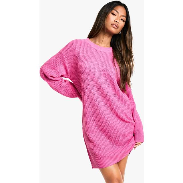 Womens Basic Crew Neck Jumper Dress - Pink - M