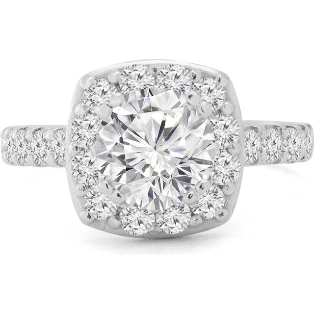 Majesty Diamonds MD240145-3 1.66 CTW Round Diamond Cathedral Cushion Halo Engagement Ring with Accents in 14K White Gold - Size 3