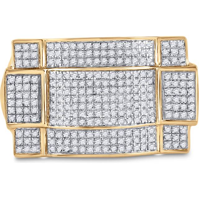 GND 85179 0.2 CTW 10KT Yellow Gold Mens Round Diamond Contoured Rectangle Cluster Ring, Size 10