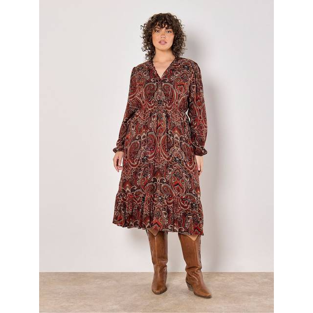 Apricot Women's Plus Size Curve Rust Paisley Print Ruffle Tier Dress Curves New Look - UK 18