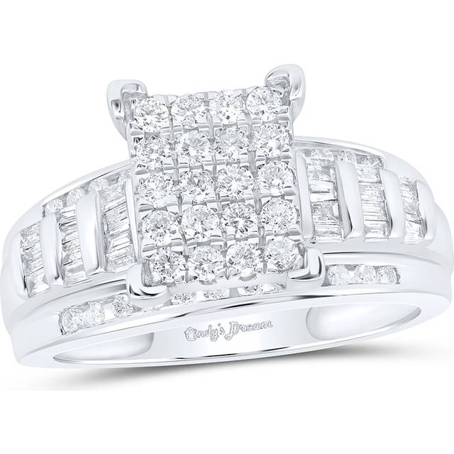GND 112495 0.75 CTW Sterling Silver Womens Round Diamond Rectangle Cluster Bridal Wedding Engagement Ring, Size 7