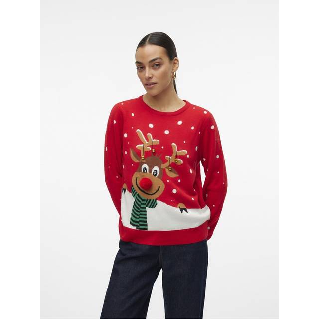 Vero Moda - Tröja vmSnowy Deer LS O-neck Xmas - Röd