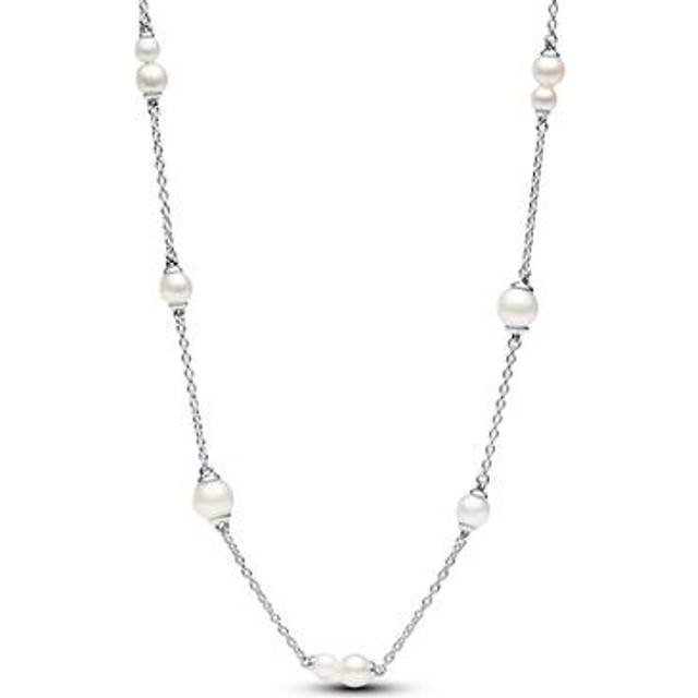 Pandora Treated Freshwater Cultured Pearl Station Chain Necklace - Sterling silver / Mixed stone / White - Sz. 45 cm