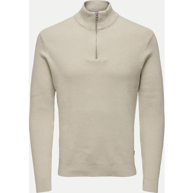 Only & Sons Onsphil Reg 12 Struc Half Zip Knit Tr&#xF6;jor Beige