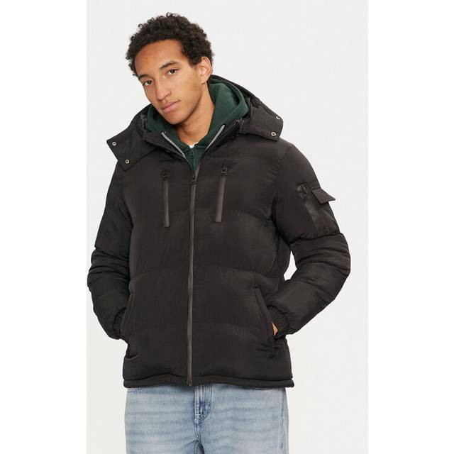 Brave Soul Mens Black Padded Jacket With Detachable Hood - Size X-Large