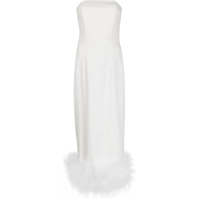 16Arlington - Minelli feather-trim midi dress - women - Polyester/Polyester/Spandex/Elastane/Ostrich Feather - 14 - White