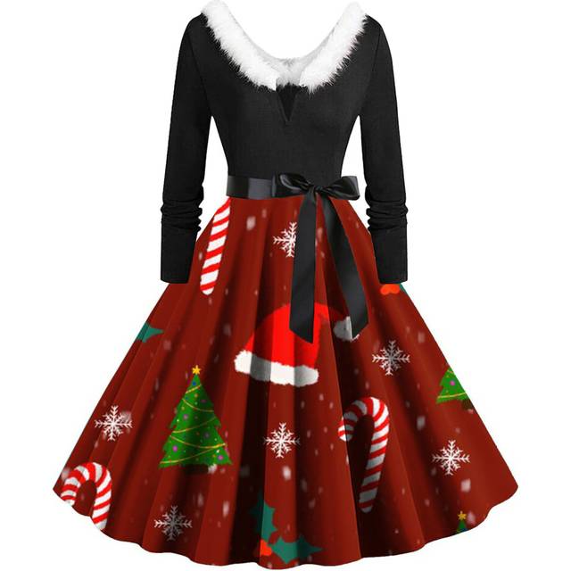 (M, 3) Women's Retro Long-sleeved Temperament Midi Skirt Temperament Print Mid-waist Skirt