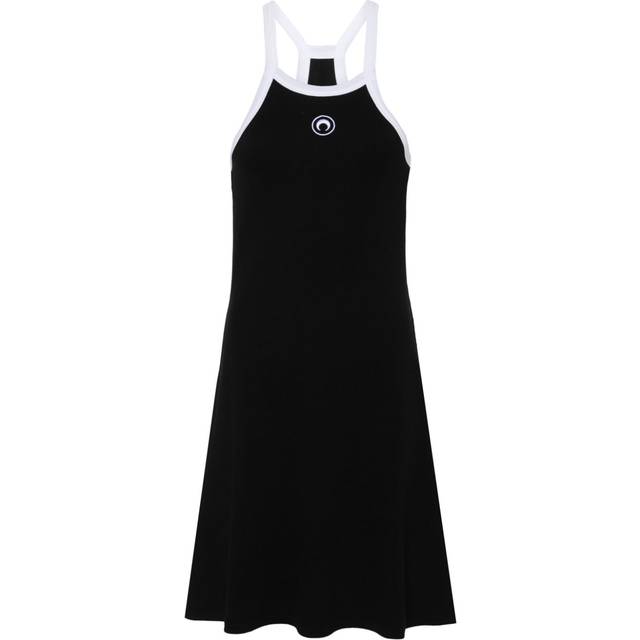 Marine Serre - Crescent Moon-embroidered mini dress - women - Organic Cotton/Elastane - S - Black