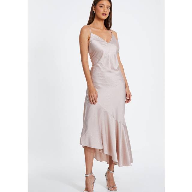 Quiz Womens Rose Gold Satin Asymmetric Midaxi Dress - Size 8 UK