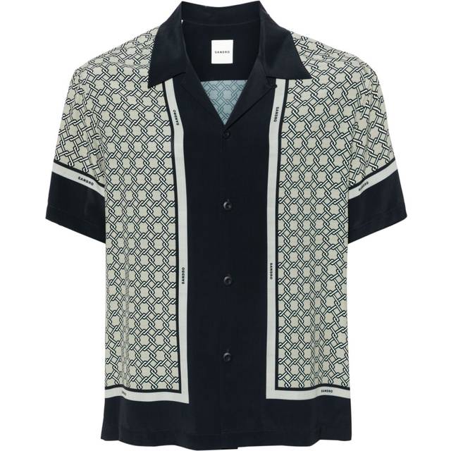 SANDRO - interlock-print satin shirt - men - Viscose - S - Blue