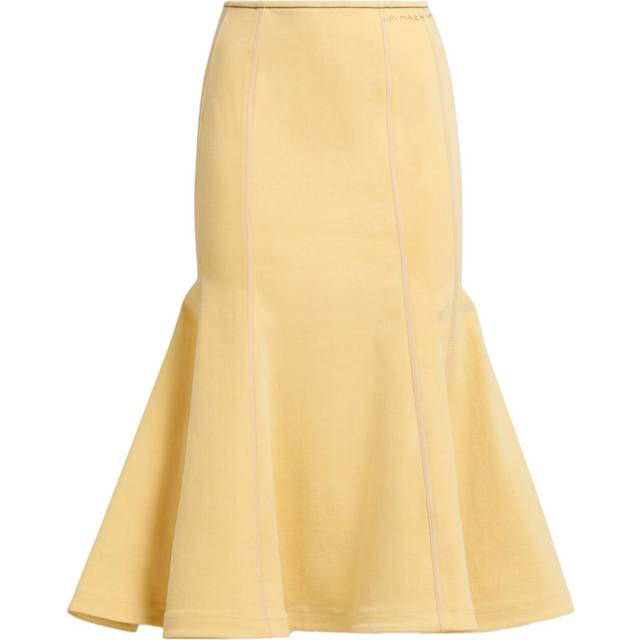 Marni - logo-embroidered flared-hem midi skirt - women - Cotton/Elastane - 42 - Yellow