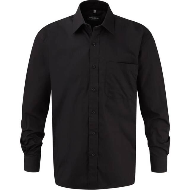(4XL, Black) Russell Collection Mens Poplin Long-Sleeved Shirt
