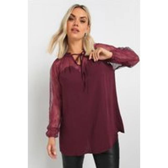 Yours Curve Burgundy Red Lace Sweetheart Tie Neck Blouse, Women's Curve & Plus Size, Yours - 30-32