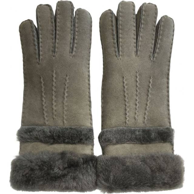 Infinity Leather Womens Genuine Grey Sheepskin Suede Gloves with Roll Up/Down Cuff - Size Large