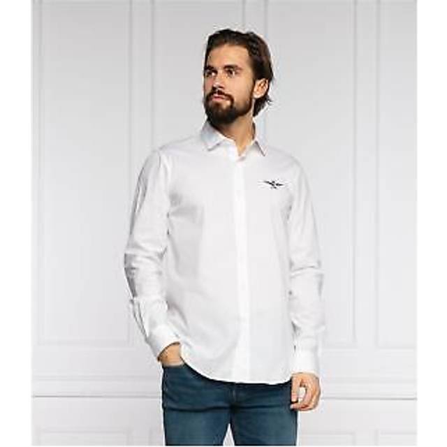 Aeronautica Militare Slim Fit White Cotton Shirt with Eagle Logo - XL