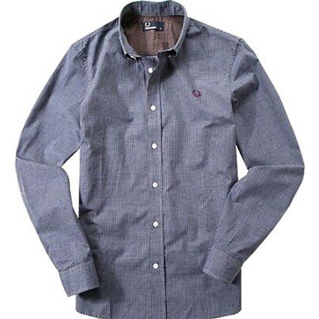 Fred perry men's micro marl gingham long sleeve casual/formal dress shirt m7296