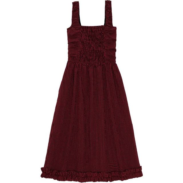 GANNI - check-print midi dress - women - Recycled Polyester - 40 - Red