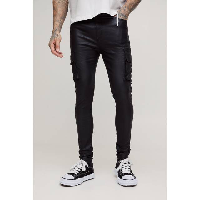 Tall PU Coated Super Skinny Cargo Jeans - Black - 40