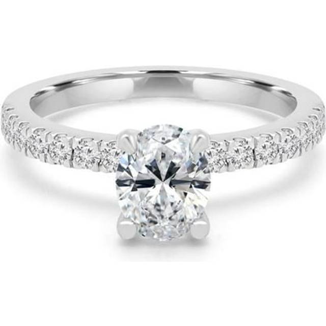 Majesty Diamonds MD240089-3.5 1 CTW Oval Diamond Hidden Halo Solitaire with Accents Engagement Ring in 14K White Gold - Size 3.5