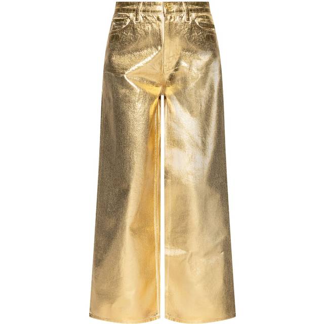 GANNI - metallic-effect cotton jeans - women - Organic Cotton - 26 - Gold