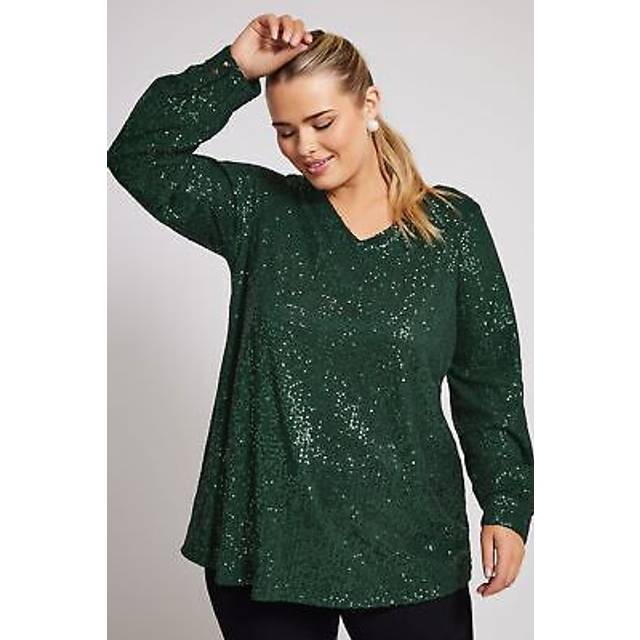 Yours London Curve Green Sequin Vneck Top, Women's Curve & Plus Size, Yours London - 30-32
