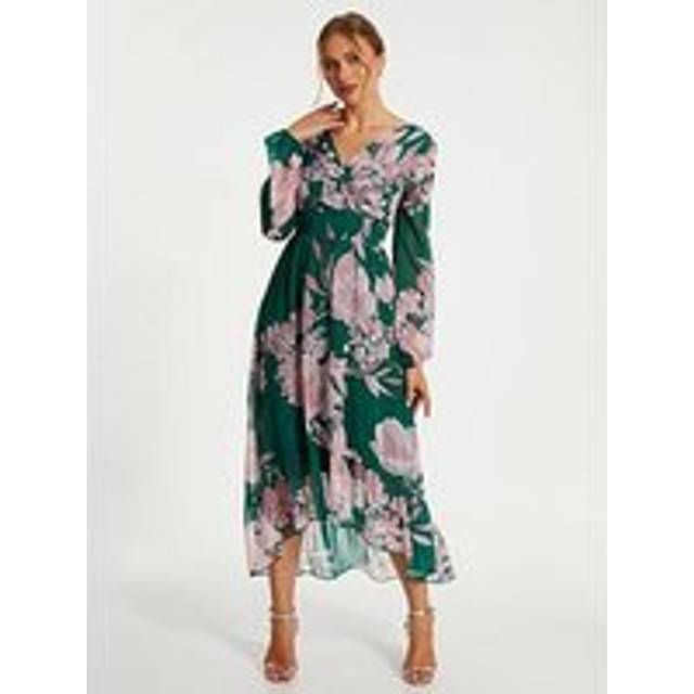 Floral Chiffon Midi Dress - Green - Size 10 - Quiz