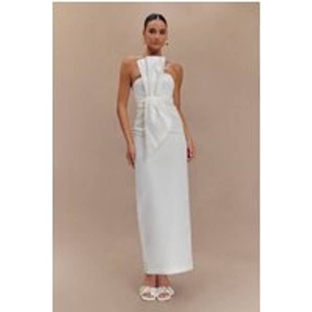 Cyrill Strapless Satin Structured Maxi Dress - White - XL