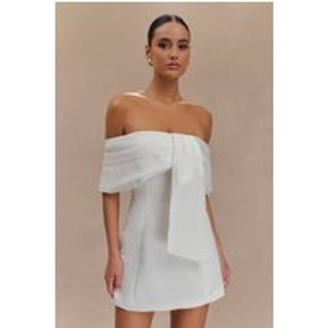Gloria Mini Off Shoulder Drape Dress - White I MESHKI I Size XXS
